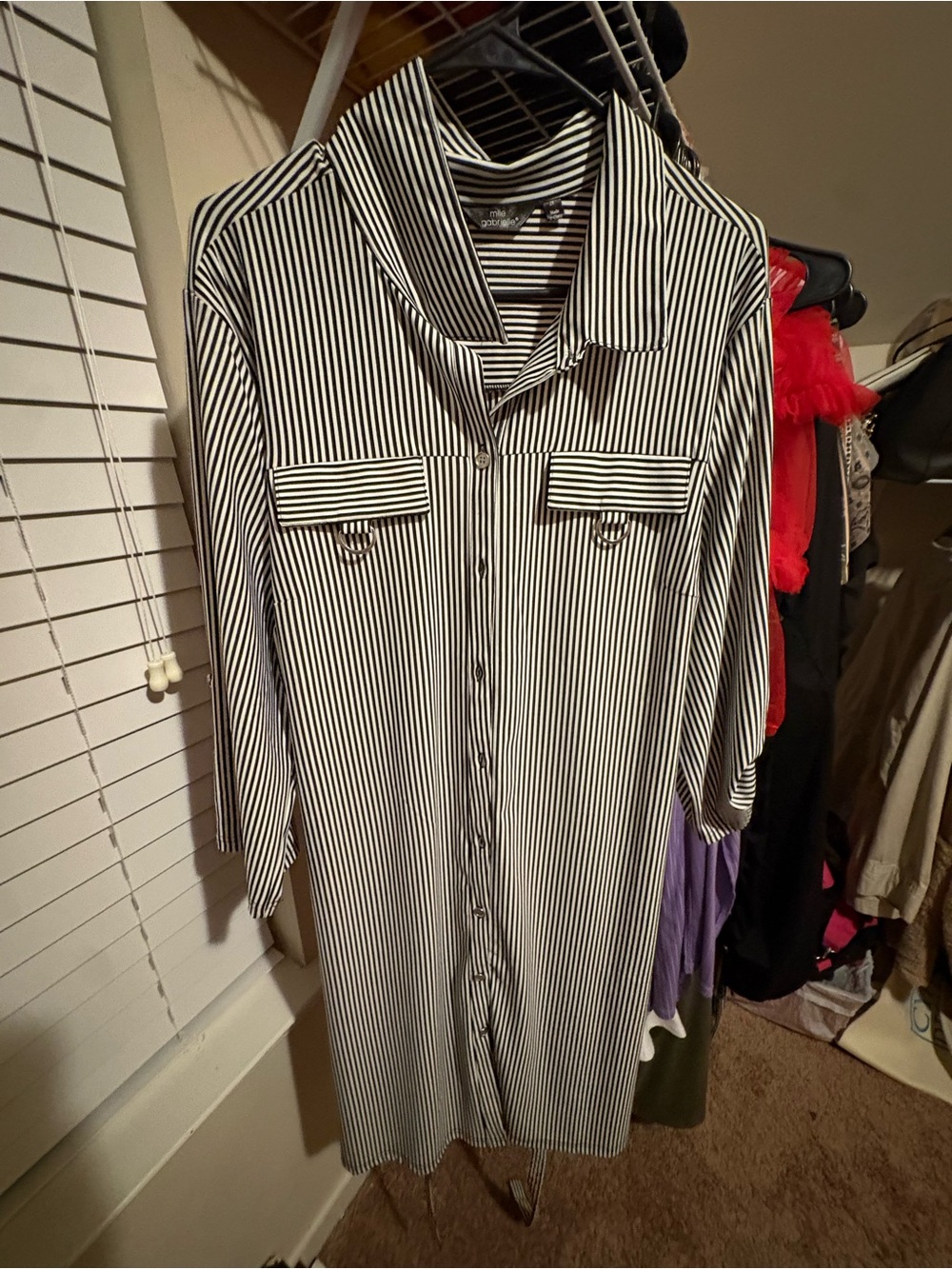 Black & White Striped Men’s Button-Up Long Shirt